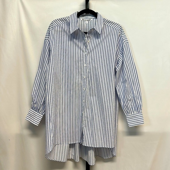 NEW Walter Baker Vivian Striped High-Low Shirt Blue and White Size Small - Picture 3 of 10